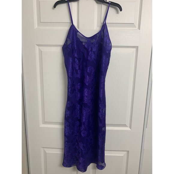 Morgan Taylor Purple Sheer Floral Slip Dress Size S Midi - Picture 3 of 6